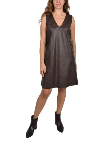 VESTITO CORTO SVASATO CON SCOLLO A V DONNA MARRONE
