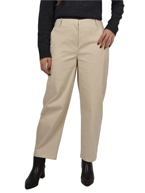 PANTALONE IN MISTO COTONE LINEA BARREL DONNA BEIGE