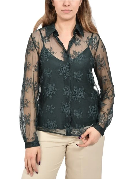 CAMICIA IN PIZZO CON CHIUSURA A GOCCIA  DONNA VERDE