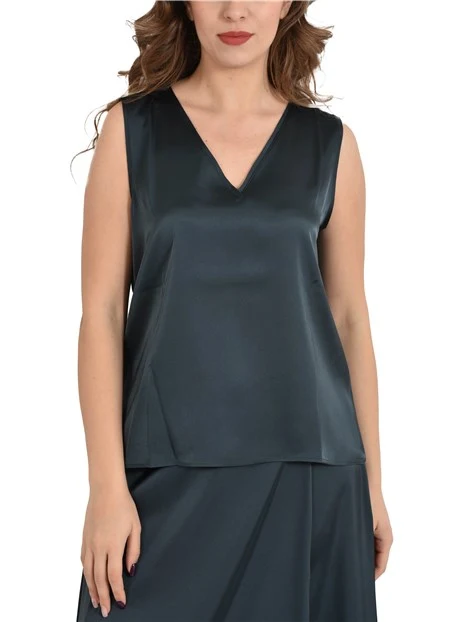 TOP SMANICATO IN RASO CON SCOLLO A V DONNA VERDE