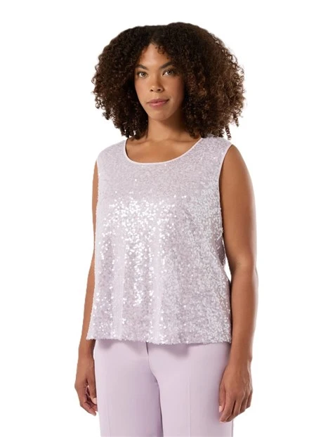 TOP RIVESTITO IN PAILLETTES CON COLLO TONDO DONNA LILLA