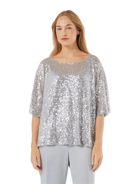 MAGLIA GIROCOLLO STILE PONCHO IN PAILETTES DONNA GRIGIO