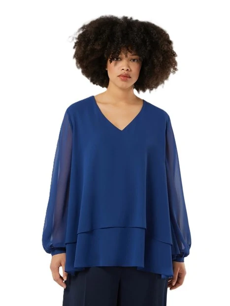BLUSA CON MANICHE VOLUMINOSE  IN GEORGETTE  DONNA BLU