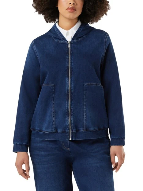 GIACCA IN JERSEY  STILE DENIM CON ZIP E CAPPUCCIO DONNA BLU