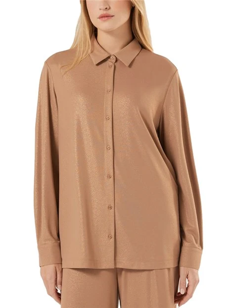 CAMICIA IN JERSEY FLUIDO CON SPACCHI LATERALI DONNA MARRONE