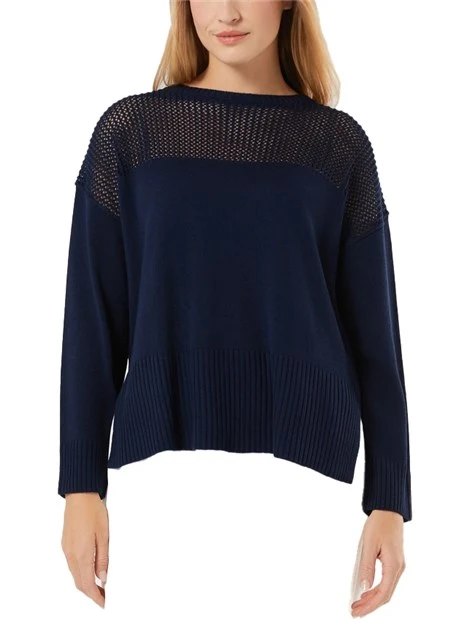MAGLIA GIROCOLLO CON CARRÈ TRAFORATO DONNA BLU