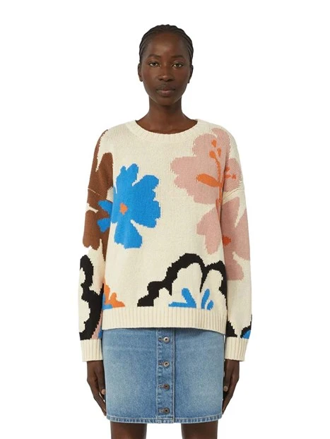 MAGLIA GIROCOLLO CON STAMPA COLORATA DONNA BIANCO