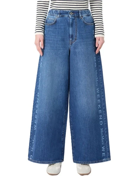 JEANS PALAZZO CON MAXI LOGO  E VITA ELASTICIZZATA DONNA BLU