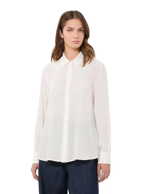 CAMICIA IN SETA CON BOTTONI A VISTA E FONDO SVASATO DONNA AVORIO