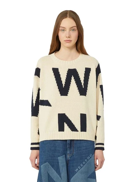 MAGLIA GIROCOLLO CON STAMPA COLORATA DONNA BEIGE