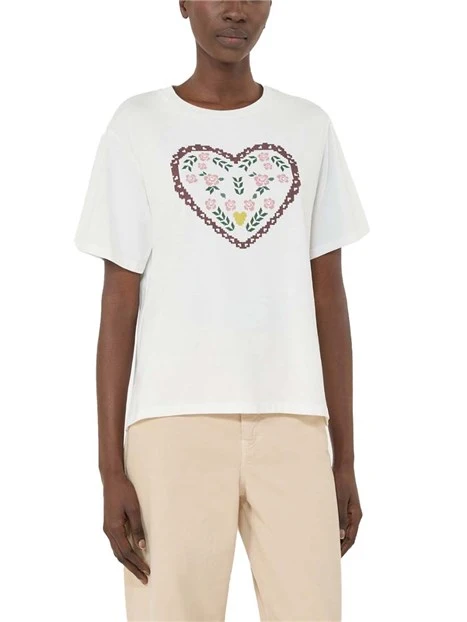T-SHIRT MANICA CORTA CON DIVERSE FANTASIE APPLICATE DONNA  BIANCO