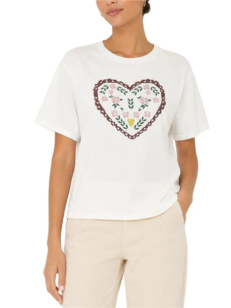 T-SHIRT MANICA CORTA CON STAMPA GRAFICA SUL FRONTE DONNA  BIANCO