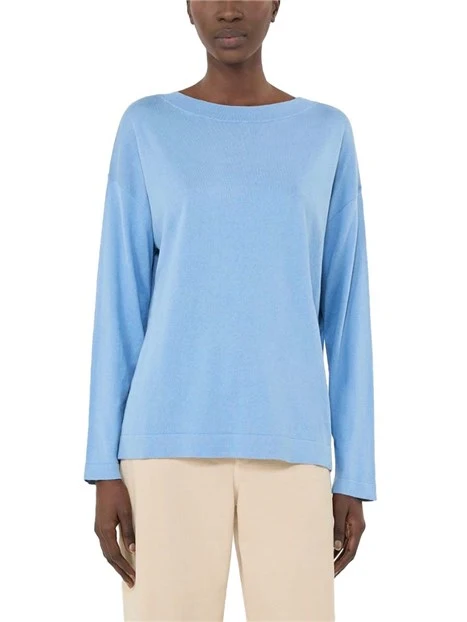 MAGLIA SCOLLO A BARCA RIFINITO DONNA AZZURRO