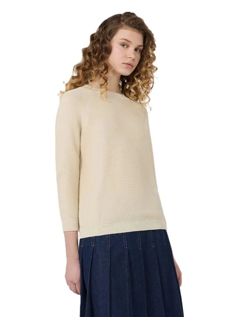 MAGLIA GIROCOLLO AMPIO IN COTONE DONNA BEIGE