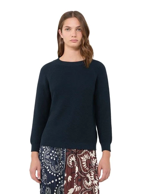 MAGLIA GIROCOLLO AMPIO IN COTONE DONNA BLU