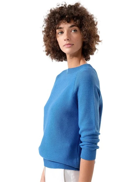 MAGLIA GIROCOLLO AMPIO IN COTONE DONNA AZZURRO
