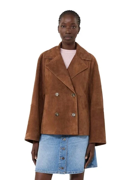 GIACCA IN PELLE CORTA CON REVER E CHIUSURA CON BOTTONI DONNA MARRONE