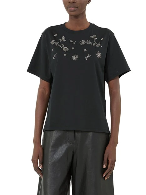 T-SHIRT MANICA CORTA CON MOTIVO RICAMATO DONNA NERO