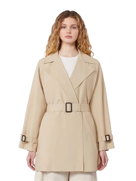 TRENCH CORTO DOPPIOPETTO CON TASCHE A FILETTO  DONNA BEIGE