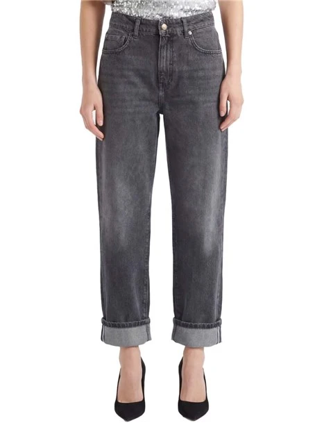 JEANS BOYFRIEND CON BOTTONE E ZIP NASCOSTA DONNA NERO