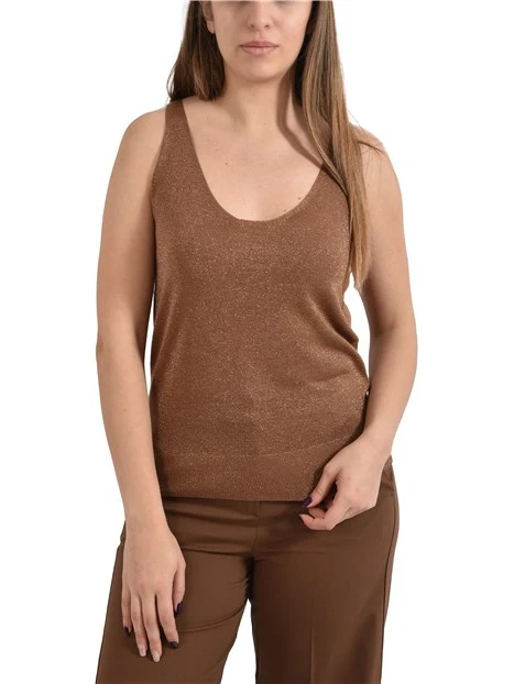 TOP IN MISTO SETA LUREX CON FONDO LAVORATO A COSTINE DONNA MARRONE