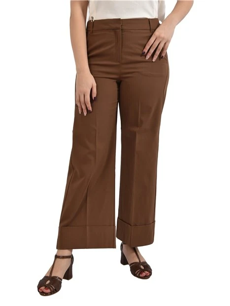 PANTALONE PALAZZO IN MISTO COTONE  CON RISVOLTO SUL FONDO DONNA MARRONE