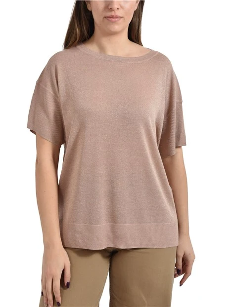 MAGLIA CON SCOLLO A BARCA IN MISTO SETA LUREX DONNA ROSA