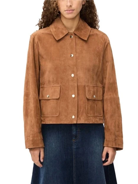 GIACCA IN PELLE SCAMOSCIATA TASCHE CON PATTA DONNA MARRONE