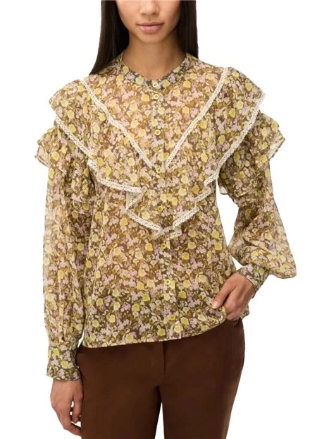CAMICIA CON RUCHES DECORATIVE DONNA VERDE