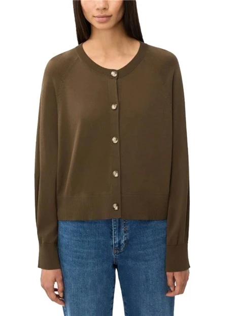 CARDIGAN  CON SCOLLO TONDO BORDI A COSTINE DONNA MARRONE