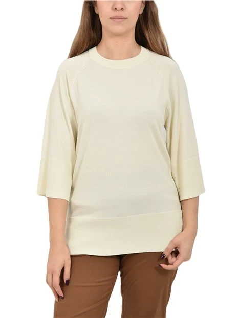 MAGLIA GIROCOLLO CON MANICA A TRE QUARTI E DETTAGLI A COSTINA DONNA AVORIO