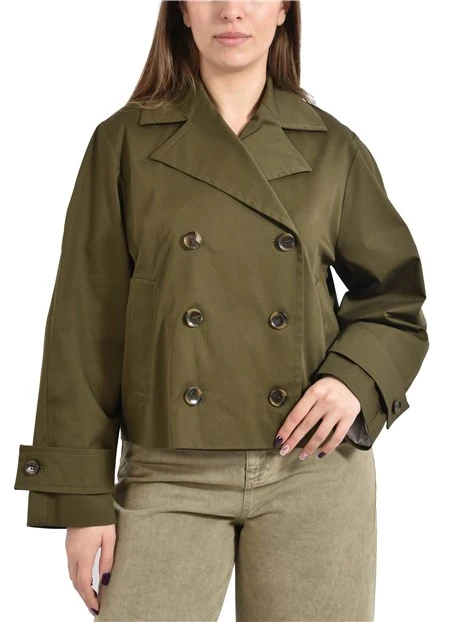 GIACCA DOPPIOPETTO IN COTONE STRETCH CON COLLO A REVER DONNA MARRONE