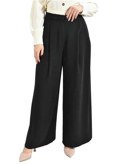 PANTALONI PALAZZO IN CREPE FLUIDO CON PINCES  DONNA NERO