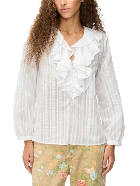 BLUSA FIT AMPIO CON SCOLLO A V DONNA BIANCO