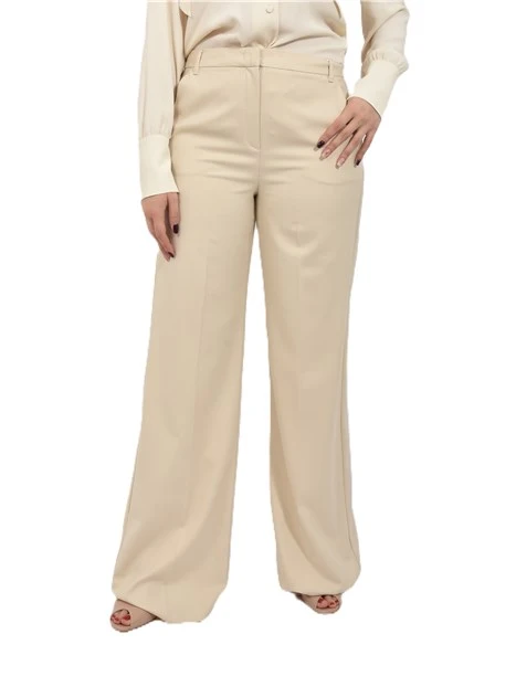 PANTALONI PALAZZO IN MISTO VISCOSA CON PIEGA STIRATA DONNA AVORIO