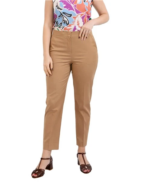 PANTALONE CHINO IN POPELINE DI COTONE STRETCH DONNA MARRONE