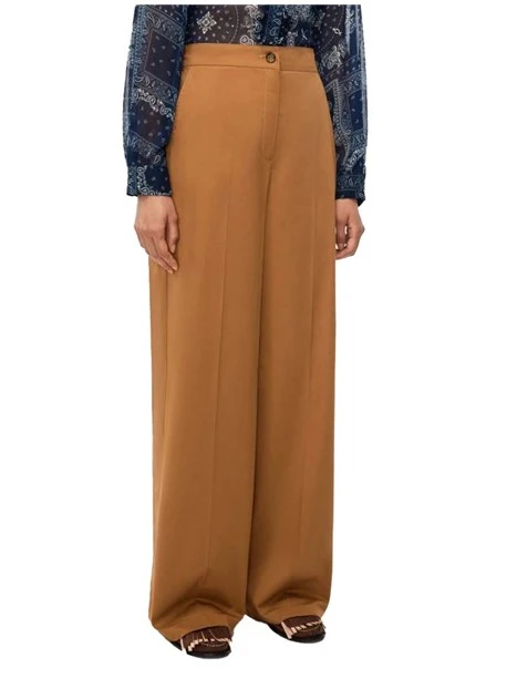 PANTALONI PALAZZO BOTTONE E ZIP NASCOSTA DONNA MARRONE