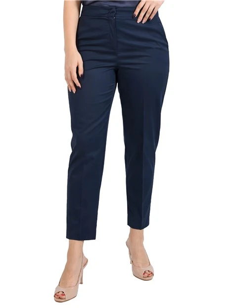 PANTALONE CHINO IN POPELINE DI COTONE STRETCH DONNA BLU