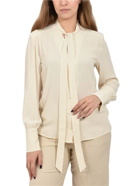 CAMICIA IN MISTO SETA CON SCOLLO A V E FIOCCO DONNA AVORIO
