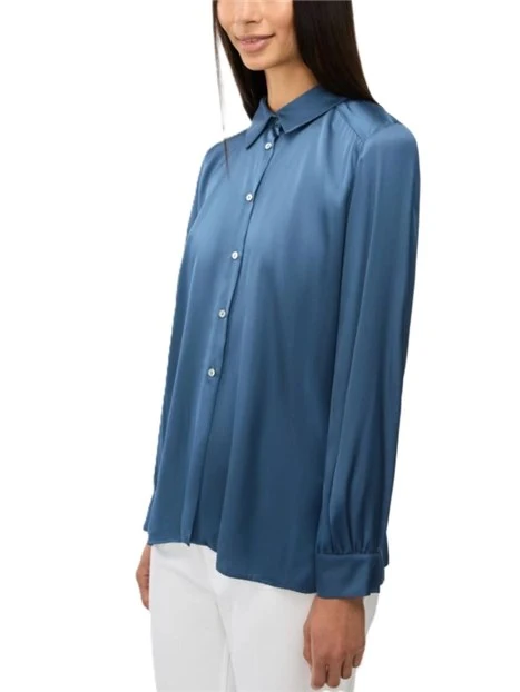 CAMICIA IN RASO CON ARRICCIATURA SUL RETRO DONNA AZZURRO
