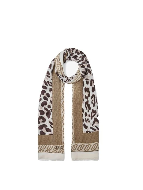 STOLA CON STAMPA LOGO E FINITURE SFRANGIATE DONNA BEIGE