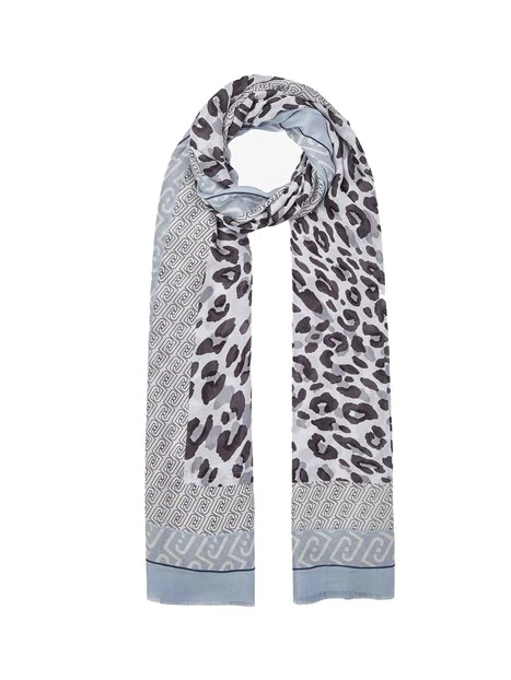 STOLA CON STAMPA LOGO E FINITURE SFRANGIATE DONNA BLU