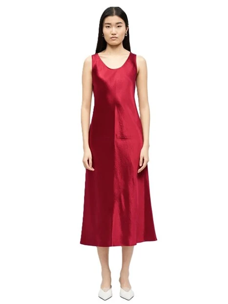 VESTITO LUNGO IN RASO LUCIDO CON GIROCOLLO AMPIO DONNA ROSSO