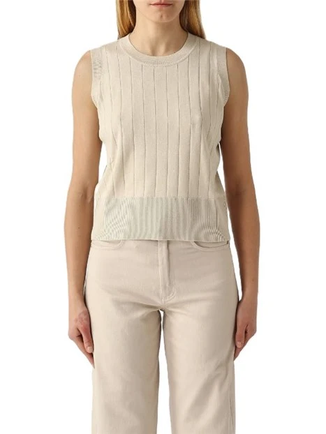 TOP SMANICATO CON LAVORAZIONE A COSTE DONNA AVORIO