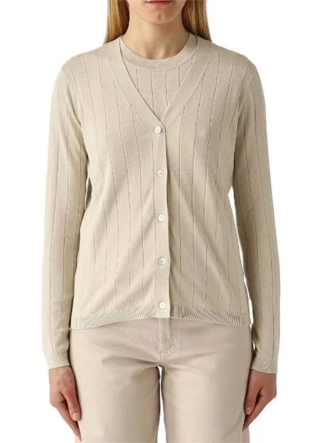 CARDIGAN IN MISTO SETA CON LAVORAZIONE A COSTE DONNA AVORIO