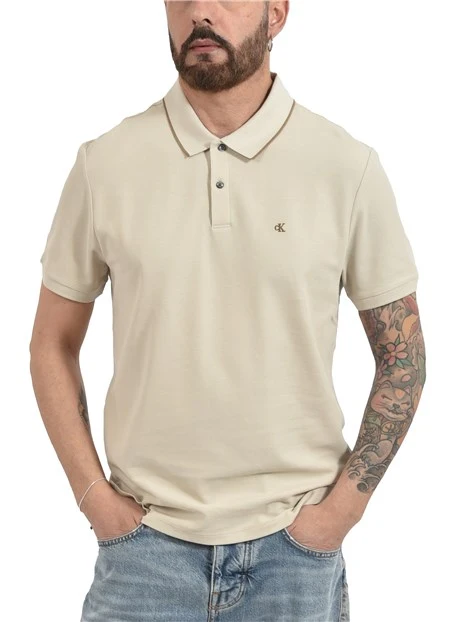 POLO MANICA CORTA IN MAGLIA FINE ELASTICIZZATA UOMO BEIGE