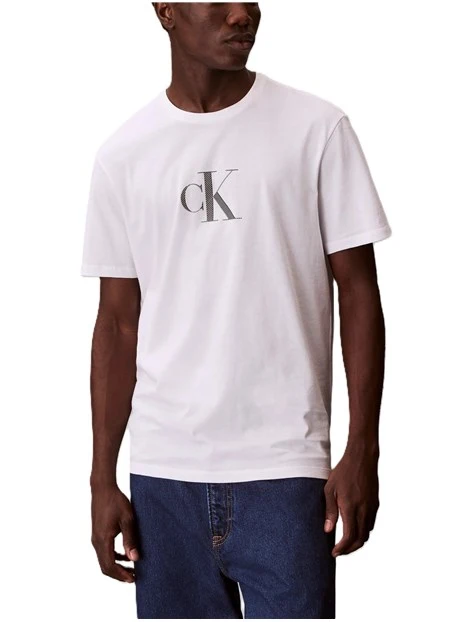 T-SHIRT MANICA CORTA CON SCOLLO A COSTINE E LOGO FRONTALE UOMO BIANCO