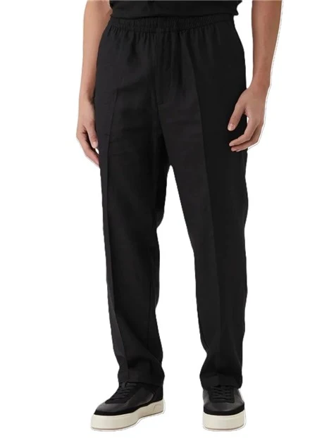 PANTALONI CHINO IN LINO CON VITA ELASTICA UOMO NERO
