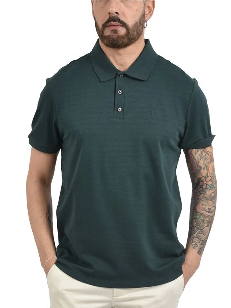 POLO MANICA CORTA IN COTONE ELASTICIZZATO CON LOGO RICAMATO UOMO VERDE