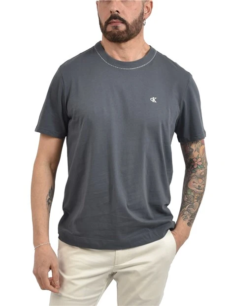 T-SHIRT MANICA CORTA CON COLLO CON CUCITURE A CONTRASTO UOMO GRIGIO